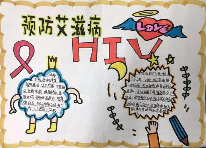 文昌中学2024级1班举行预防艾滋病手抄报携手防疫抗艾共担健康责任