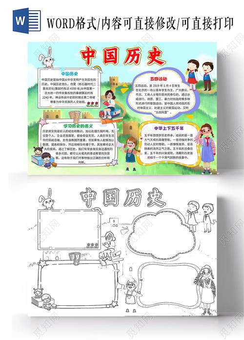 绿色卡通中国历史卡通小报手抄报下载 卡通图片手抄报 - 觅知网