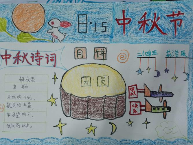 节主题绘画 手抄报展 写美篇 中秋节自古便有祭月 赏月 拜月 吃月饼