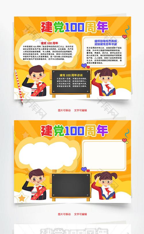 卡通风建党100周年word手抄报