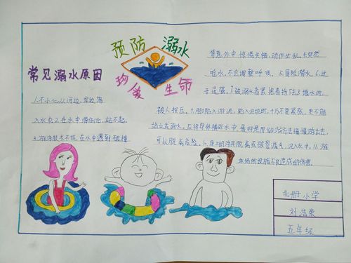 北册小学五年级珍爱生命 预防溺水手抄报展示