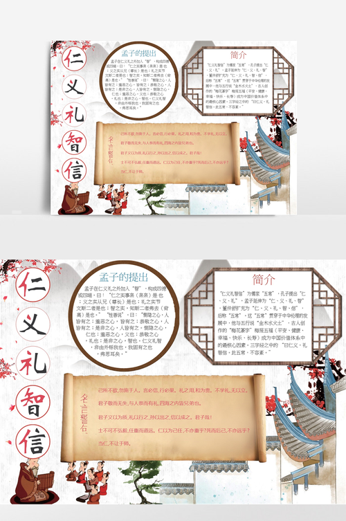 中国风仁义礼智信道德小报手抄报