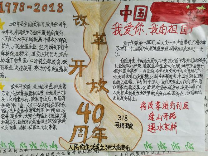 寒假特色作业: 改革开放四十周年 手抄报优秀作品展 318班