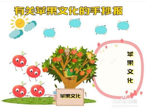 在有关苹果文化的手抄报的右下角画一个边框 在边框里面写上苹果
