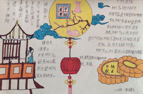 1班中秋手抄报作品展示 天上月儿明晃晃 我把中秋画纸上.