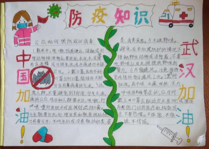 金银学校四年级二班抗击疫情手抄报 宣传画展示