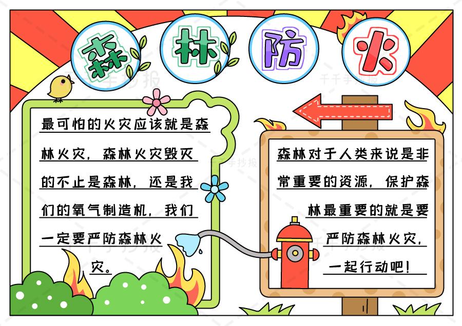 森林防火手抄报秋冬季节天干物燥注意森林防火