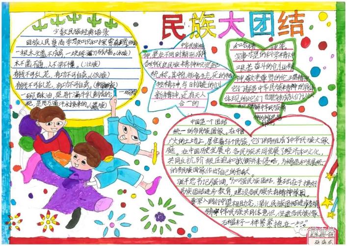 进步 各族儿童心向党 民族团结一家亲 香泉中心小学手抄报作品