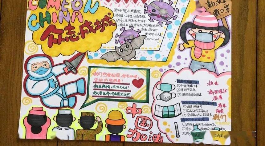 中国加油2024最新60张战胜新冠病毒抗疫情手抄报主题画为孩子收藏