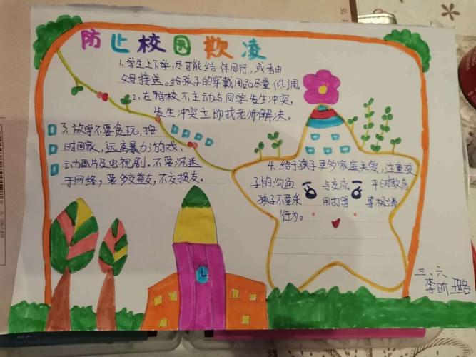 安仙小学三六中队防校园欺凌手抄报展示