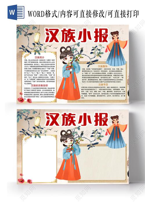 汉族小报卡通民族手抄报小报汉族卡通民族服饰