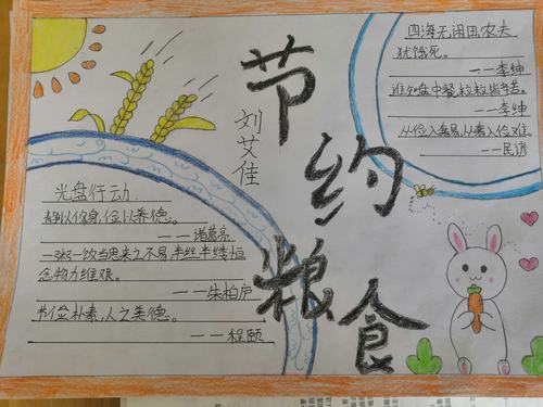 看着同学们制作的一张张手抄报 我相信孩子们已经把节约粮食记在心