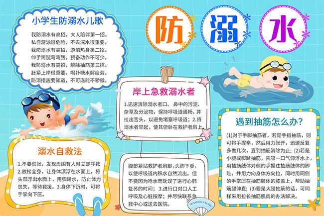 蓝色卡通防溺水手抄报