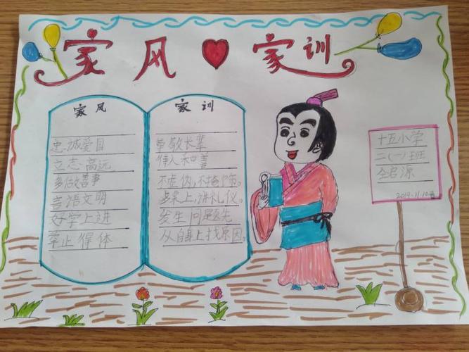 南阳市第十五小东校区二一班家风家训手抄报
