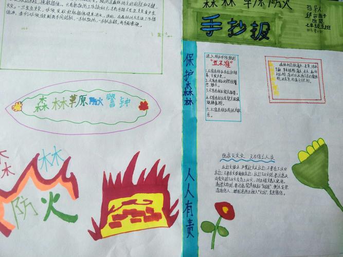 护林防火 人人有责 航天学校初2023级5班森林草原防灭火手抄报
