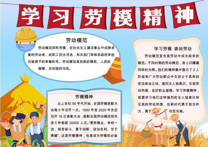 小学生卡通手绘简约学习劳模精神手抄报小报.docx 第1页