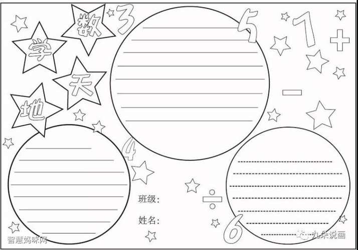 6张漂亮的数学手抄报黑白线稿模板