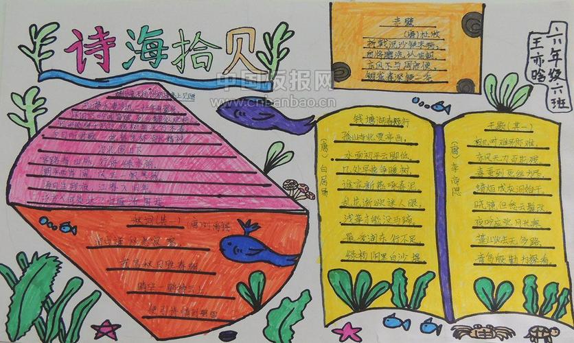 读书手抄报 最近 二年级的孩子们设计制作了 诗海拾贝 主题手抄报