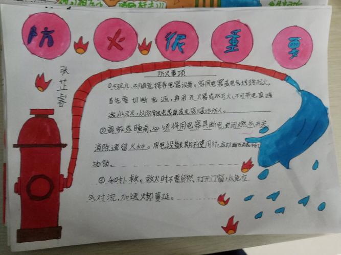 防范火灾风险建设美好家园小书虫中队消防安全主题手抄报展示