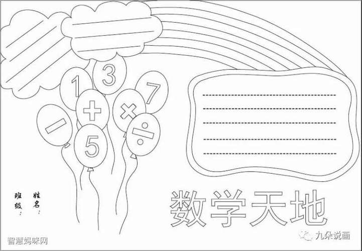 6张漂亮的数学手抄报黑白线稿模板