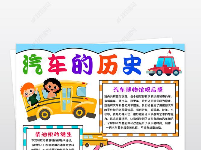 原创竖版汽车博物馆小报科普展览汽车历史参观手抄报素材版权可商用
