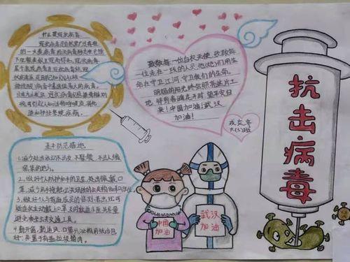 童心助力抗击疫情安平县第二实验小学绘制手抄报为武汉加油