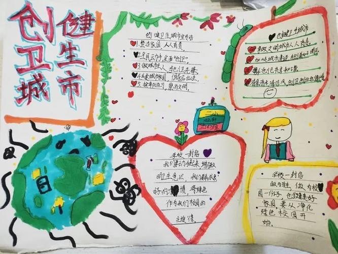 一座城一条心创建国家卫生县城二小三年级开展手抄报比赛扩大创卫宣传