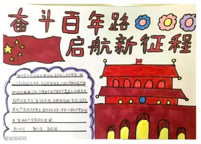 奋斗百年启航新征程建党100周年手抄报小学生