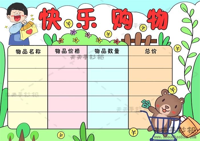 以购物为主题手抄报怎么画 快乐购物清单手抄报模板教程