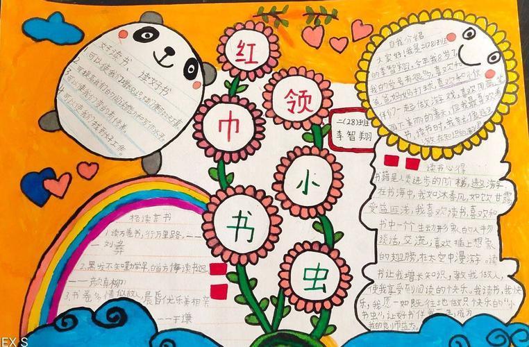小书虫手抄报画法轻松绘制红领巾小书虫手抄报我是小书虫之手抄报展示