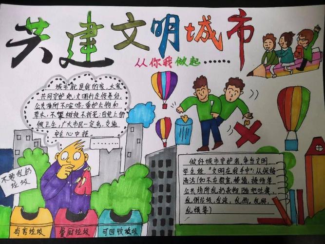 临汾少先队员积极参与文明城市创建活动 通过手抄报的形式描绘出了