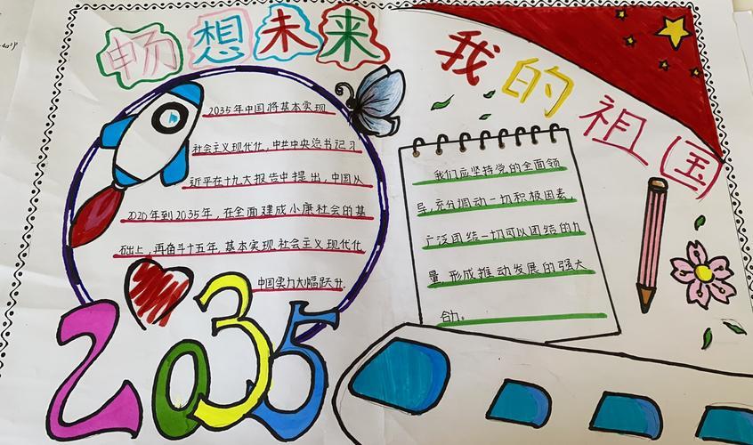 年级二班我的2035手抄报展示小蒙古马相约2035玻璃圪旦小学主题手抄报
