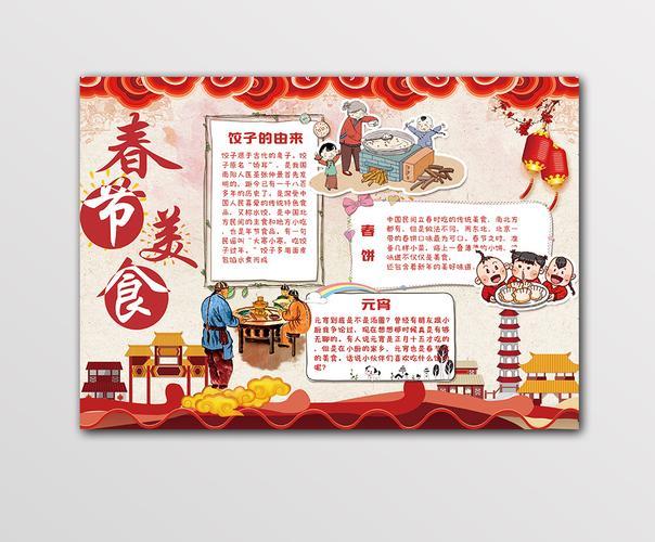 中国风春节美食小报手抄报图片