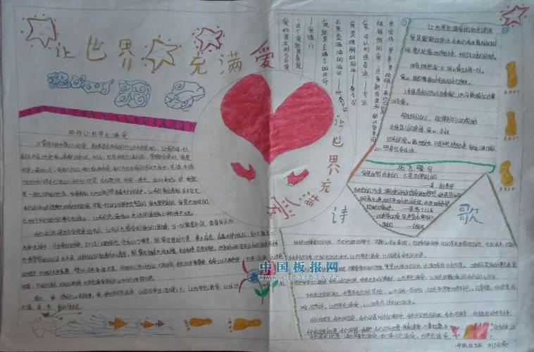 手抄报 中学生手抄报 毛坝中学八年级四班最近以 让世界充满爱 为