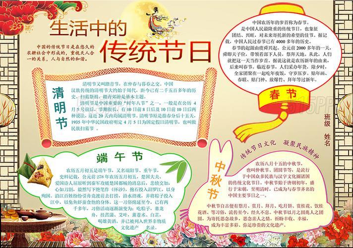 关于中国传统节日的手抄报四个板块每个板块字短少传统节日手抄报内容