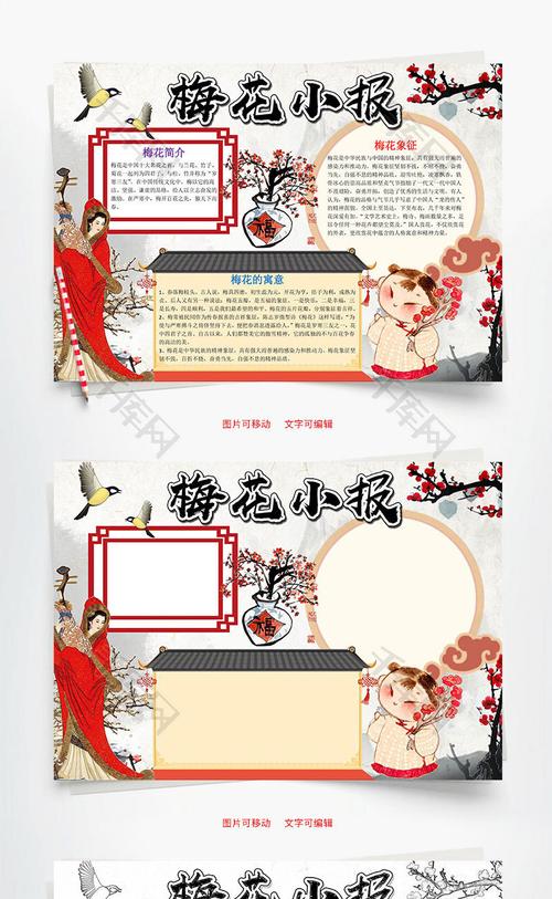 中国风插画梅花小报word手抄报