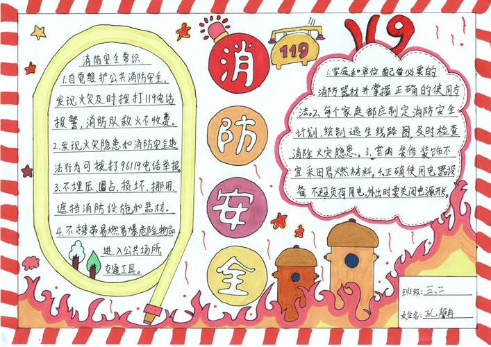 手抄报内容以消防安全知识为主题 内容涉及火灾处理办法 逃