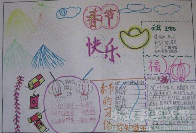 图画二年级儿童中学生欢度春节手抄报2024儿童画春节的图画大全happy
