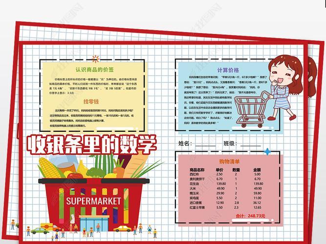 原创wt177收银条里的数学手抄报二年级数学小报超市购物小报版权可