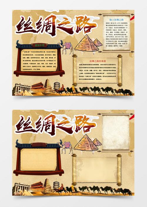 中国风丝绸之路一带一路小报手抄报word模板