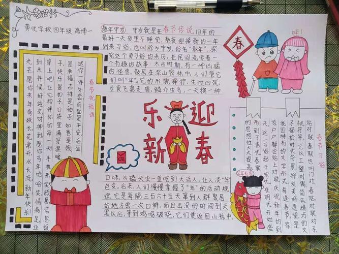 节日春节手抄报获奖情况春节期间安排了同学们绘制手抄报自制贺卡绘画