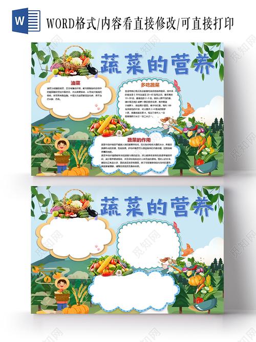绿色卡通蔬菜的营养绿色食品手抄报