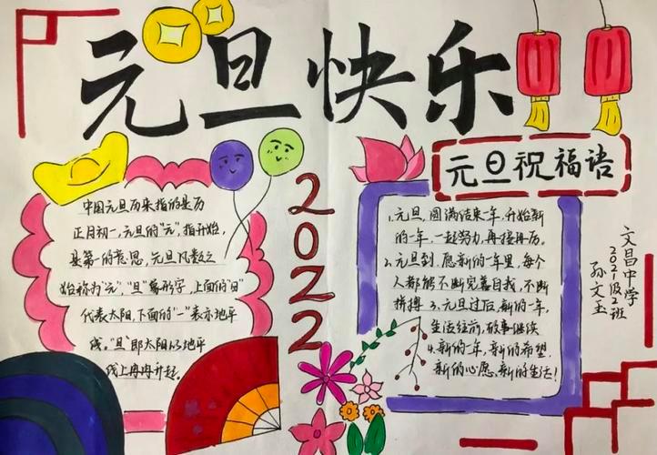 星耀2班丨高密市银鹰文昌中学2024级星耀2班喜迎元旦主题手抄报