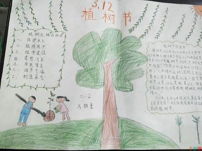 抗疫情护新绿新埠中心学子植树节手抄报展小学三年级植树节竖版手抄报