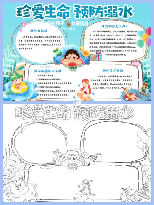 防溺水手抄报 黑白彩色可直接打印使用