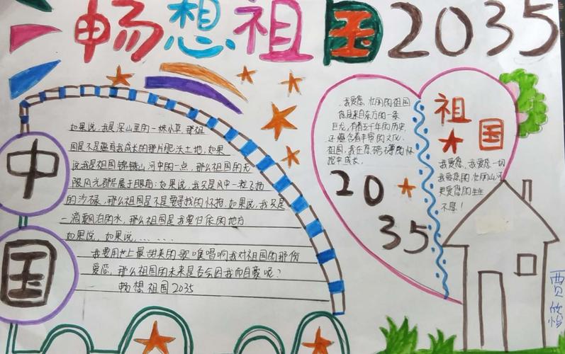 队员们以手抄报的形式画出 2035 年的伟大祖国