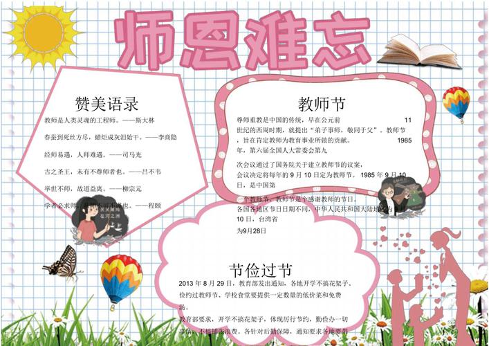格子卡通师恩难忘教师节节日手抄报doc