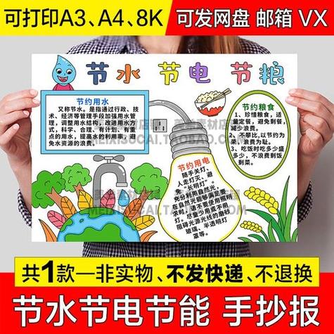 节水节电节粮手抄报模版中小学生节约能源可涂色电子小报线稿模板 节水节电节粮手抄报模版中小学生节约能源可涂色电子小报线稿模板