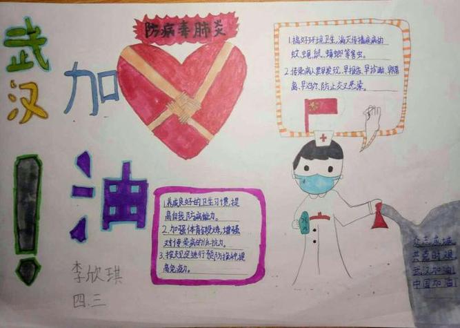 中国加油西位明德小学手抄报为抗击疫情助力小学四年级武汉加油手抄报