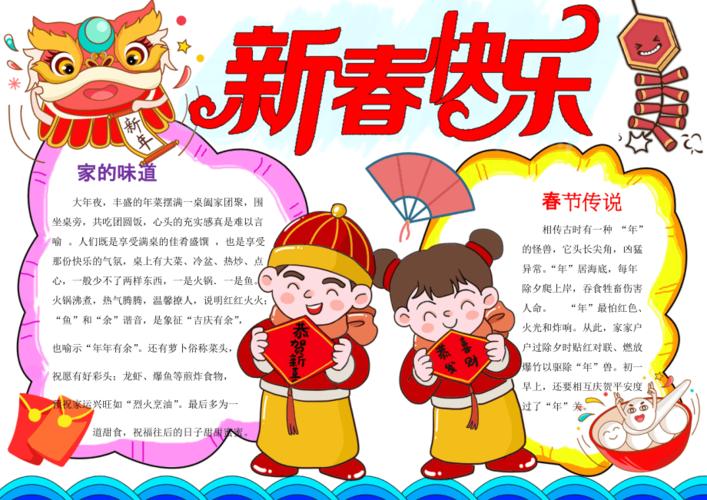 2024牛年新春快乐元旦新年手抄报模板下载
